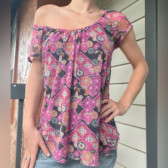 Soft Girl Y2K MultiColored Pattern Print Colorful Geometric Top - Picture 2 of 3